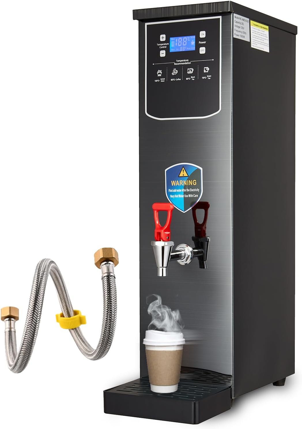Hot Water Dispenser Commercial Water Boiler Electric Warmer Black Hot Water Machine, 50L/13Gal per Hour, Stainless Steel, Large Capacity