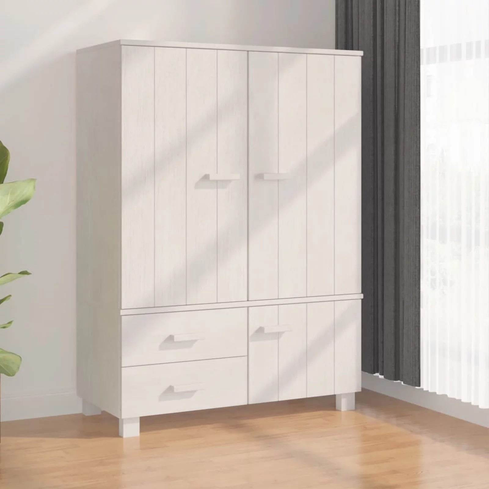 Dcenta Wardrobe with Storage Compartment, Doors and Drawers, Pine Wood Clothes Organizer