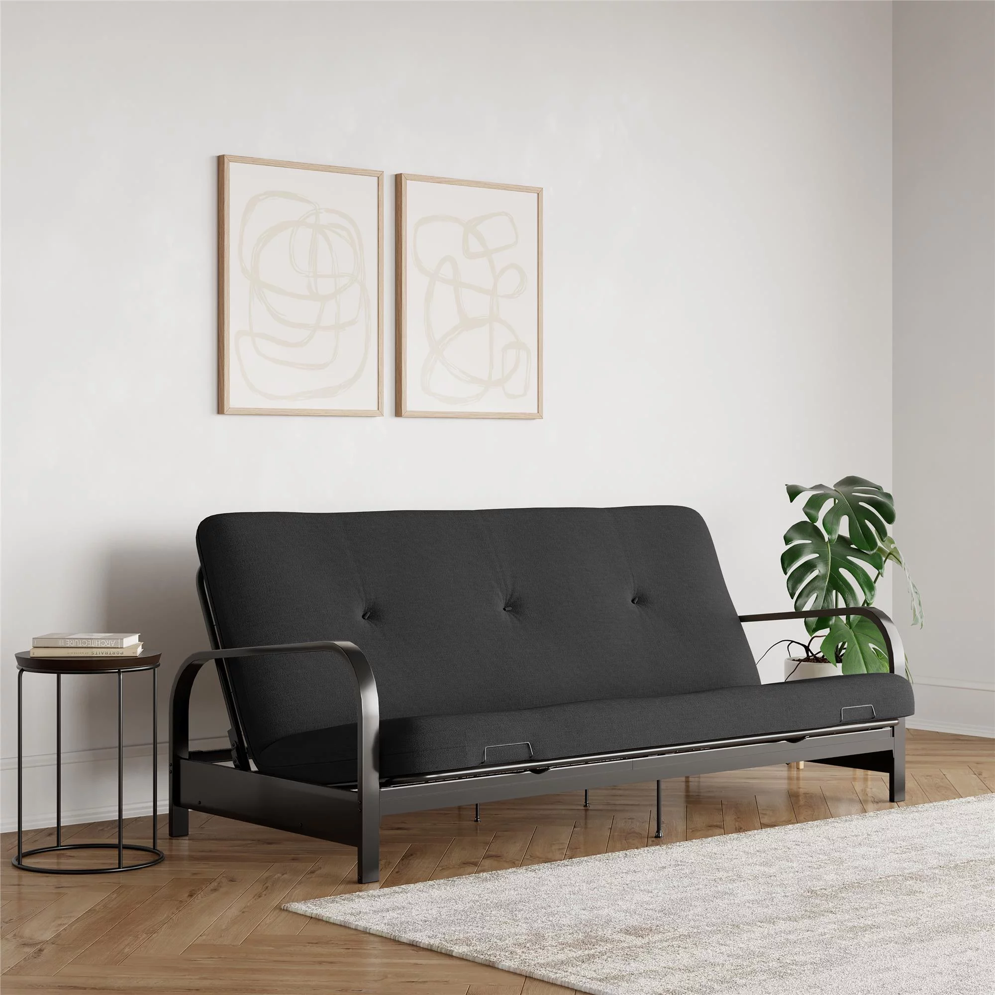 Caddie 6-Inch Futon Mattress with Tufted Cover and Recycled Polyester Fill, Full, Black Linen
