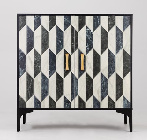 Anbuy Sideboard Buffet 2 Packs Kitchen Storage Cabinet with 4 Faux Marble Doors, Hallway, Liquor/Accent Cabinet with Gold Handles