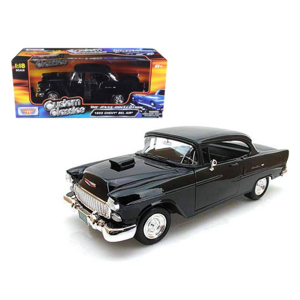 1955 Chevrolet Bel Air Hard Top Black Custom 1/18 Diecast Model Car by Motormax