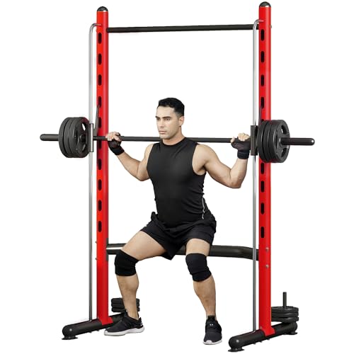 Soozier Squat Rack with Pull-Up Bar, Adjustable Power Rack with Barbell Bar, Multi-Functional Bench Press Rack for Home Gym Strength Training