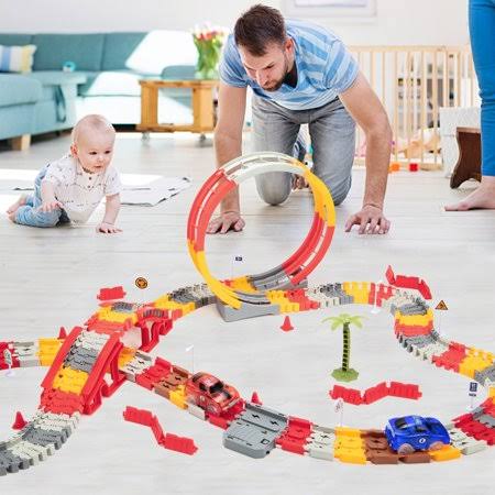 212Pcs Race Car Flexible Track Sets,Racing Light Toy Track,Construction Themed Race Tracks Set, Flexible Trains Tracks Toy Cars