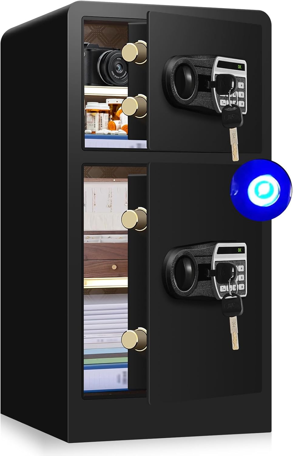 [True to Size] 6.1 CU FT Large Home Safe Box Fireproof Waterproof with Inner Hidden Lock Box- Security Safety Box with Digital Keypad and Key Lock