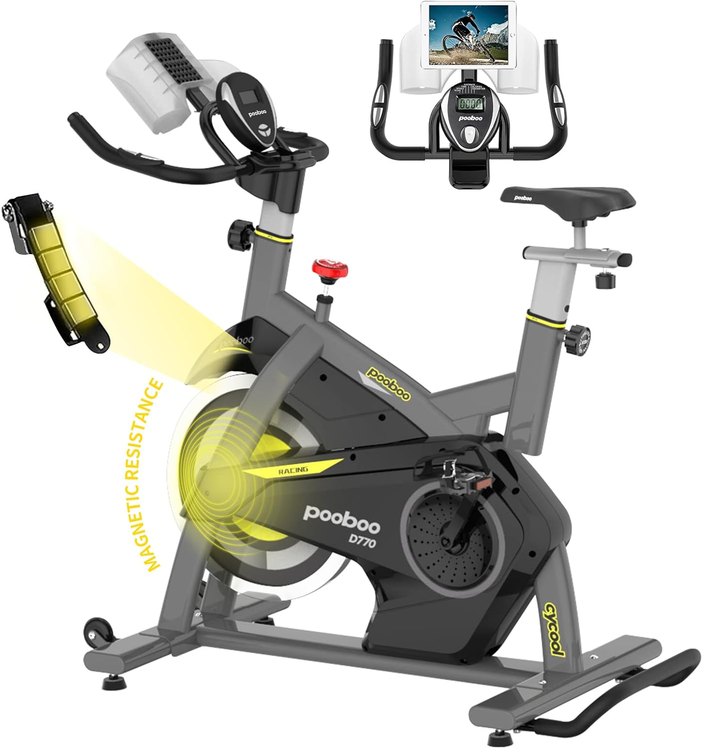 pooboo Magnetic Exercise Bike Stationary 330 Lbs Weight Capacity Indoor Cycling Bike, Cycling Bike with Pad/Phone Mount and LCD Monitor