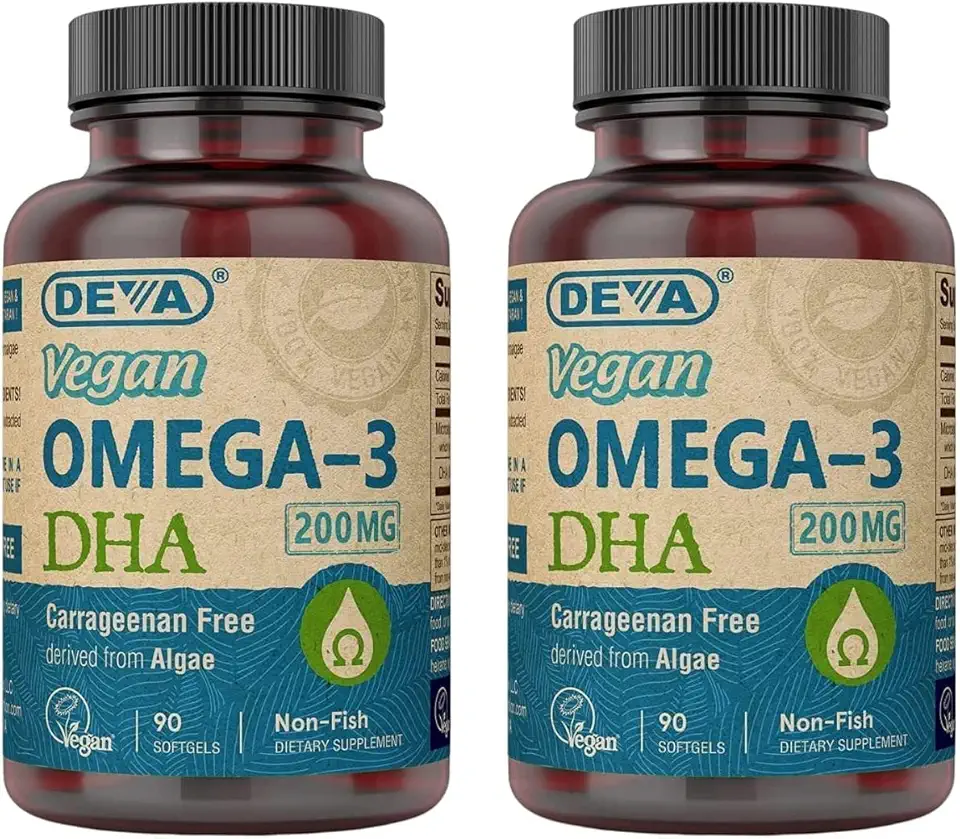 DEVA Vegan Omega-3 DHA Supplement - Once-Per-Day Softgels 200 MG - Carrageenan Free - Gelatin Free - Non-Fish - Algae Oil Omega-3 Fatty Acids