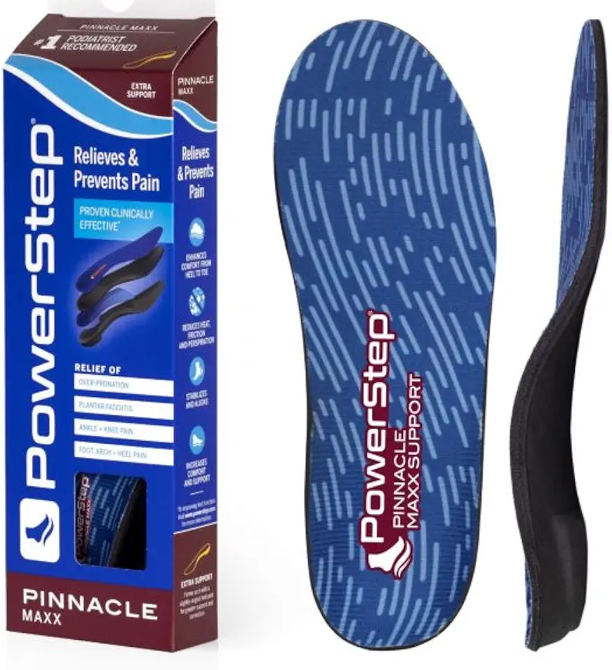 PowerStep Pinnacle Maxx Orthotic Insoles - for Maximum Stability & Comfort - Firm + Flexible Angled Heel Style to Help Flat Feet & Overpronation