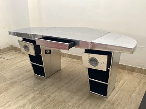 NauticalMart Aviator Wing Desk Wing Shaped Aluminium Desk Home Office Decor Furniture (72 Inches)