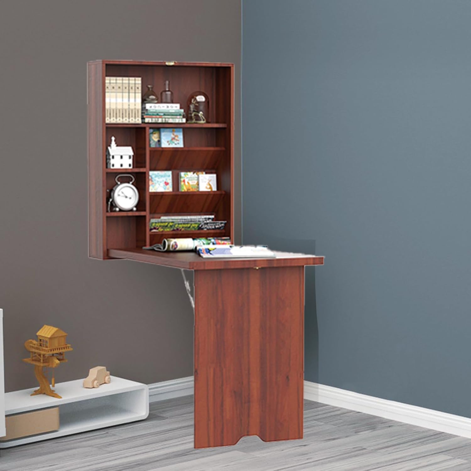 Wall Mounted Desk, Fold Out Convertible Floating, Multi-Function Murphy Desk for Home Office, Space Saving Computer/Hanging Desk