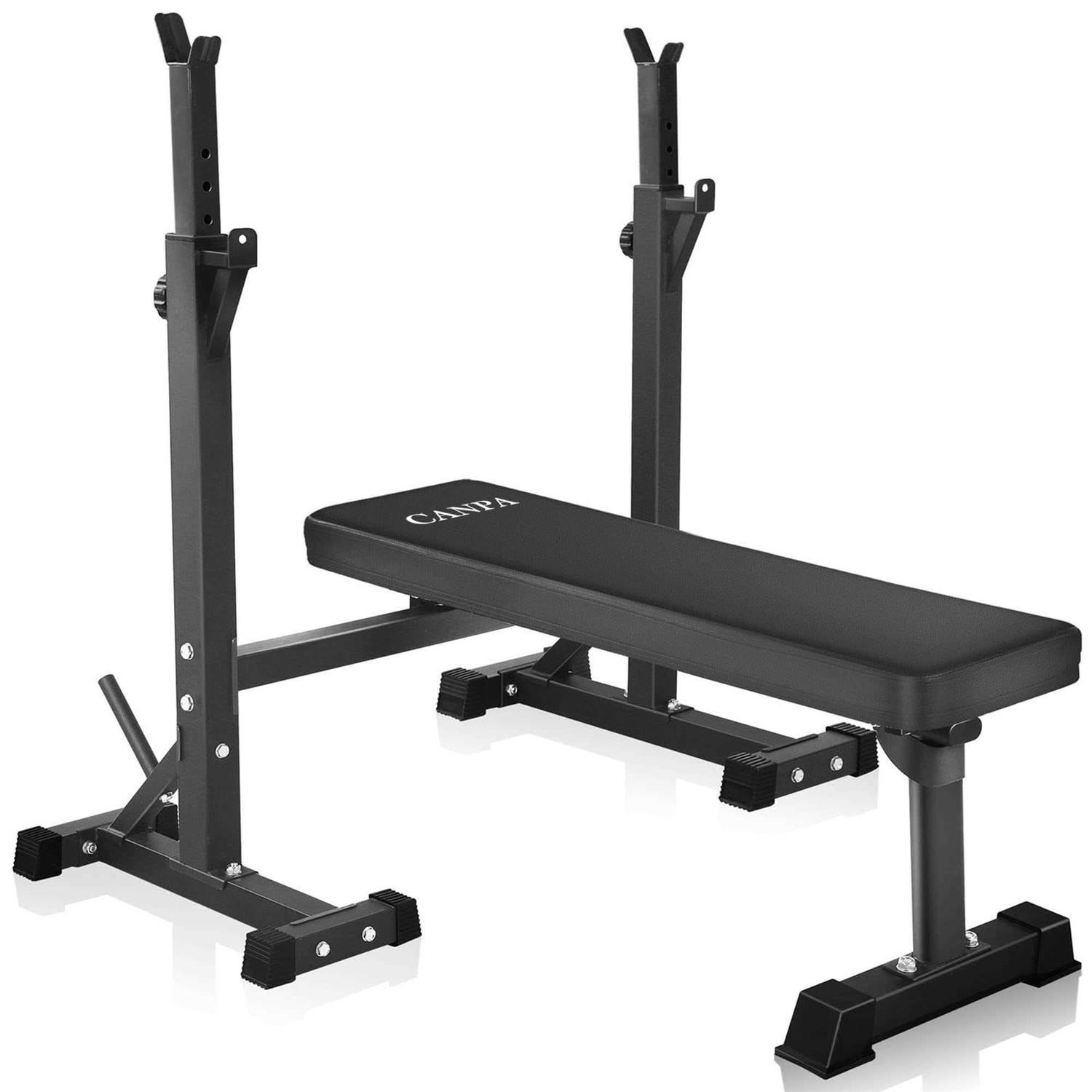 Bench Press CANPA Olympic Weight Bench with Squat Rack Workout Bench Adjustable Barbell Rack Stand Strength Training Home Gym Multi-Function