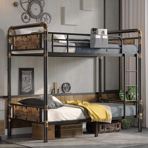 2 IN 1 Metal Bunk Bed Twin Over Twin, Convertible Twin Bunk Beds into 2 Individual Twin Size Bed for Kids Adults, 14.8" High Guard Rail