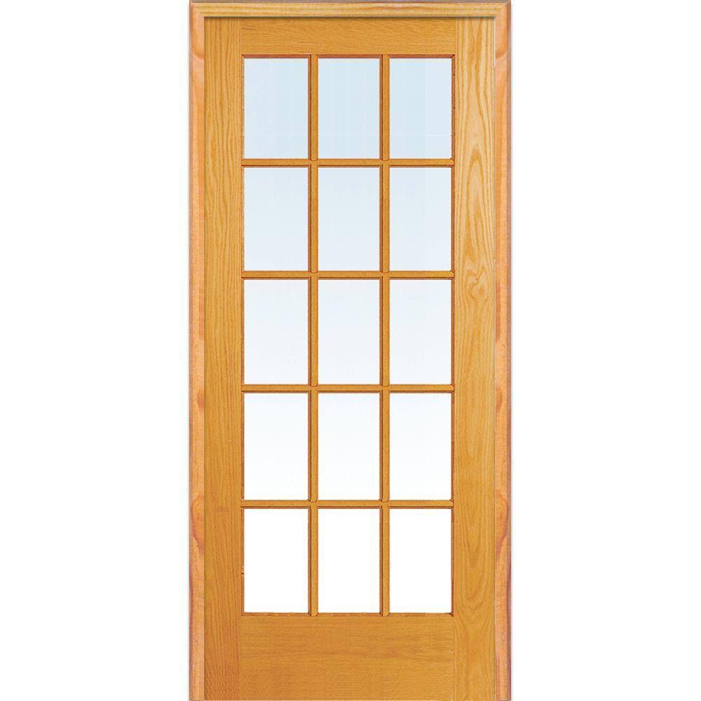 National Door Company Z019955L Unfinished Pine Wood 15 Lite True Divided Clear Glass, Left Hand Prehung Interior DOOR, 32x22 x 8