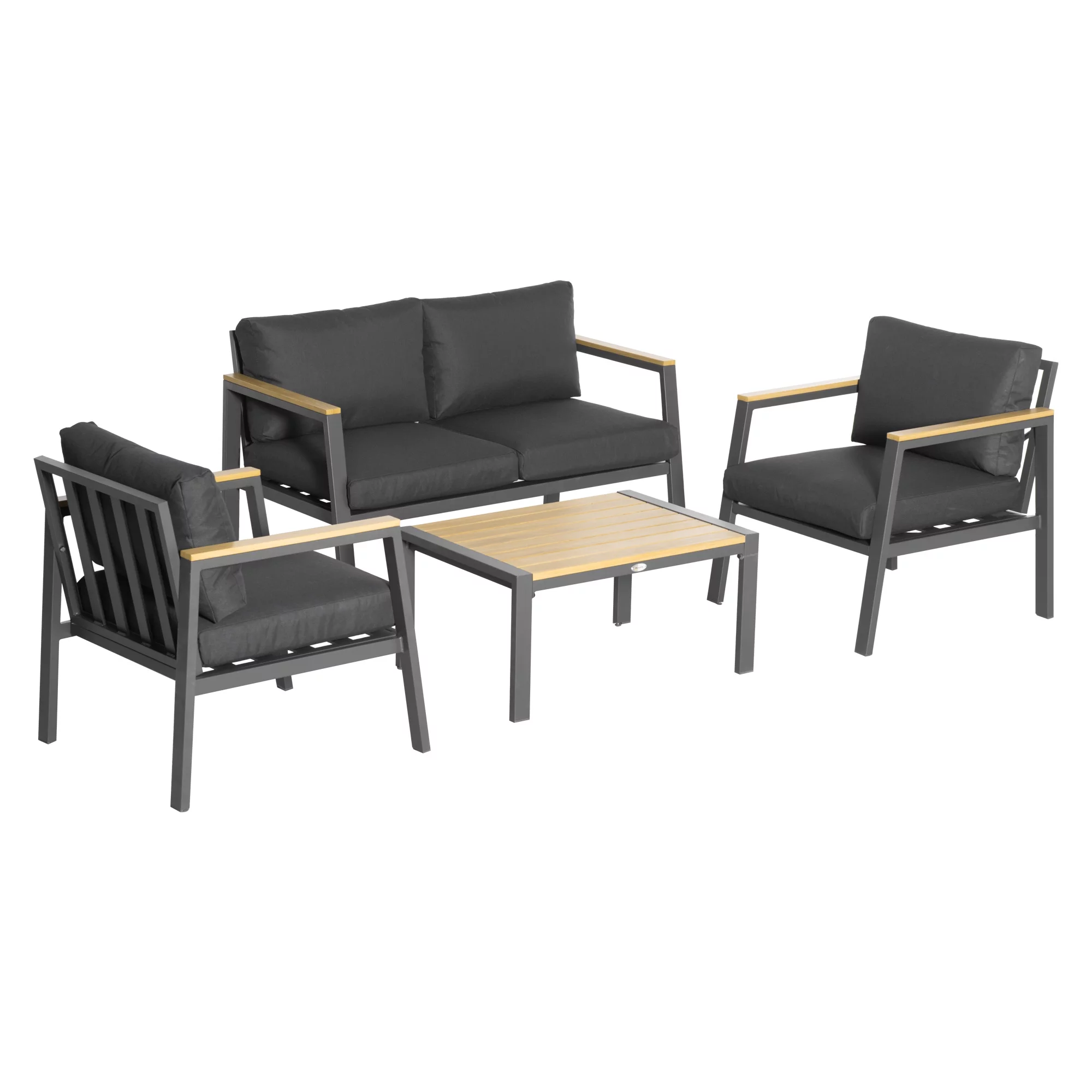 Outsunny 4 Piece Patio Furniture Set Aluminum Conversation Set Outdoor Garden Sofa Set w/ 2 Armchairs, Loveseat Sofa, Center Coffee Table