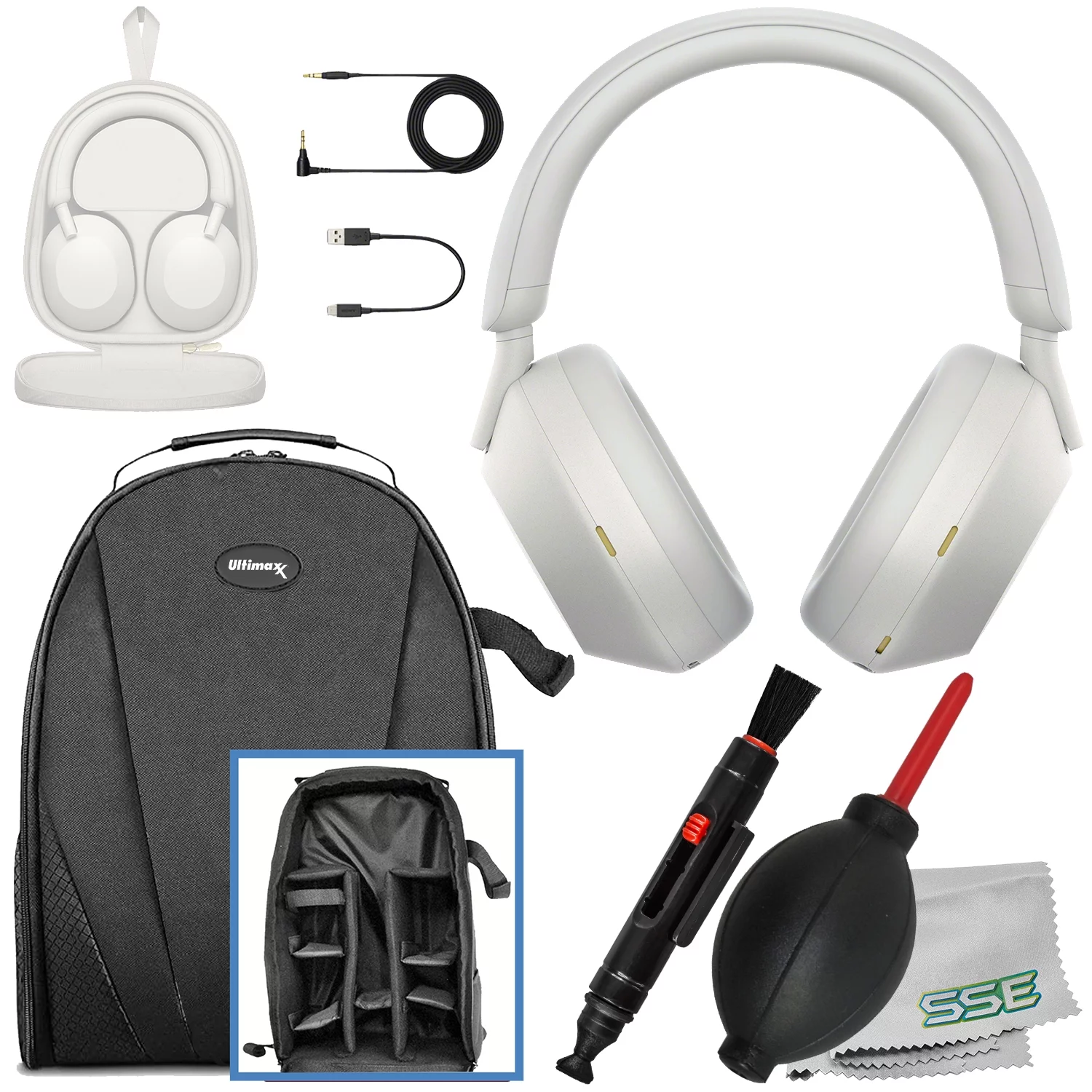 Ultimaxx Essential Sony WH-1000XM5 Noise-Canceling Wireless Over-Ear Headphones Bundle (Silver)