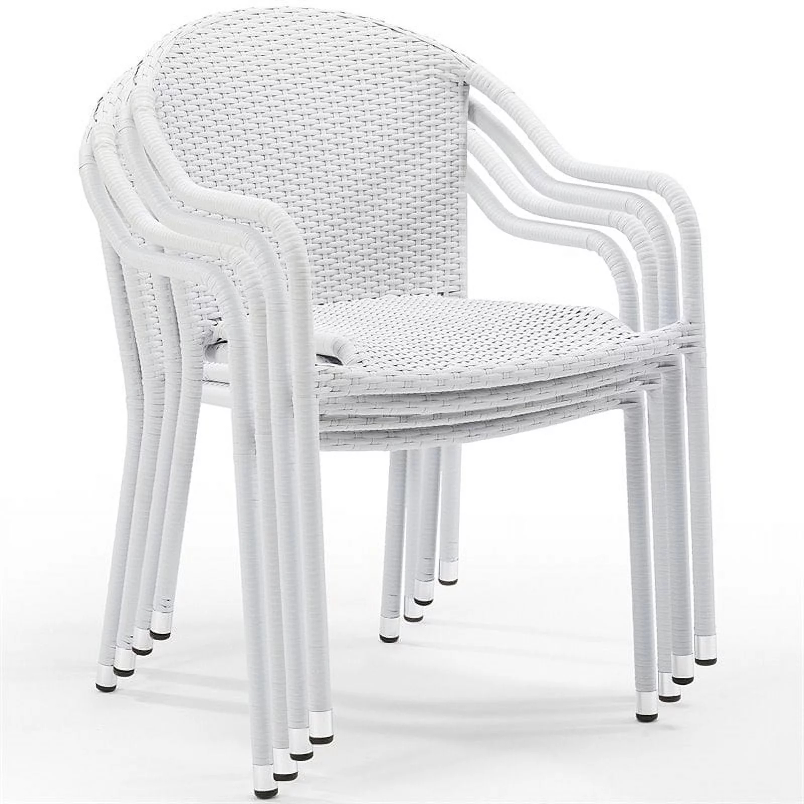 Pemberly Row Outdoor All Weather Wicker Resin Patio Stackable Chair in White (Set of 4)