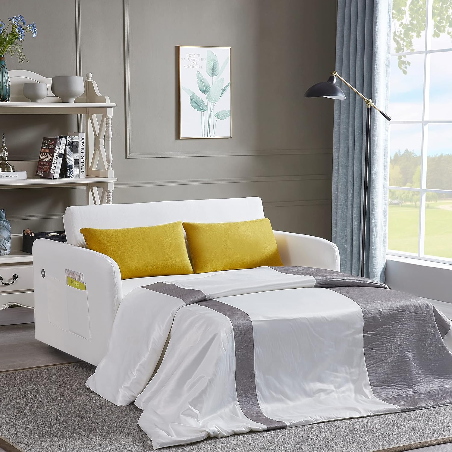 3 in 1 Sleeper Couch Sofa Bed,Convertible Pull Out Loveseat with Adjustable Backrest and Side Pocket