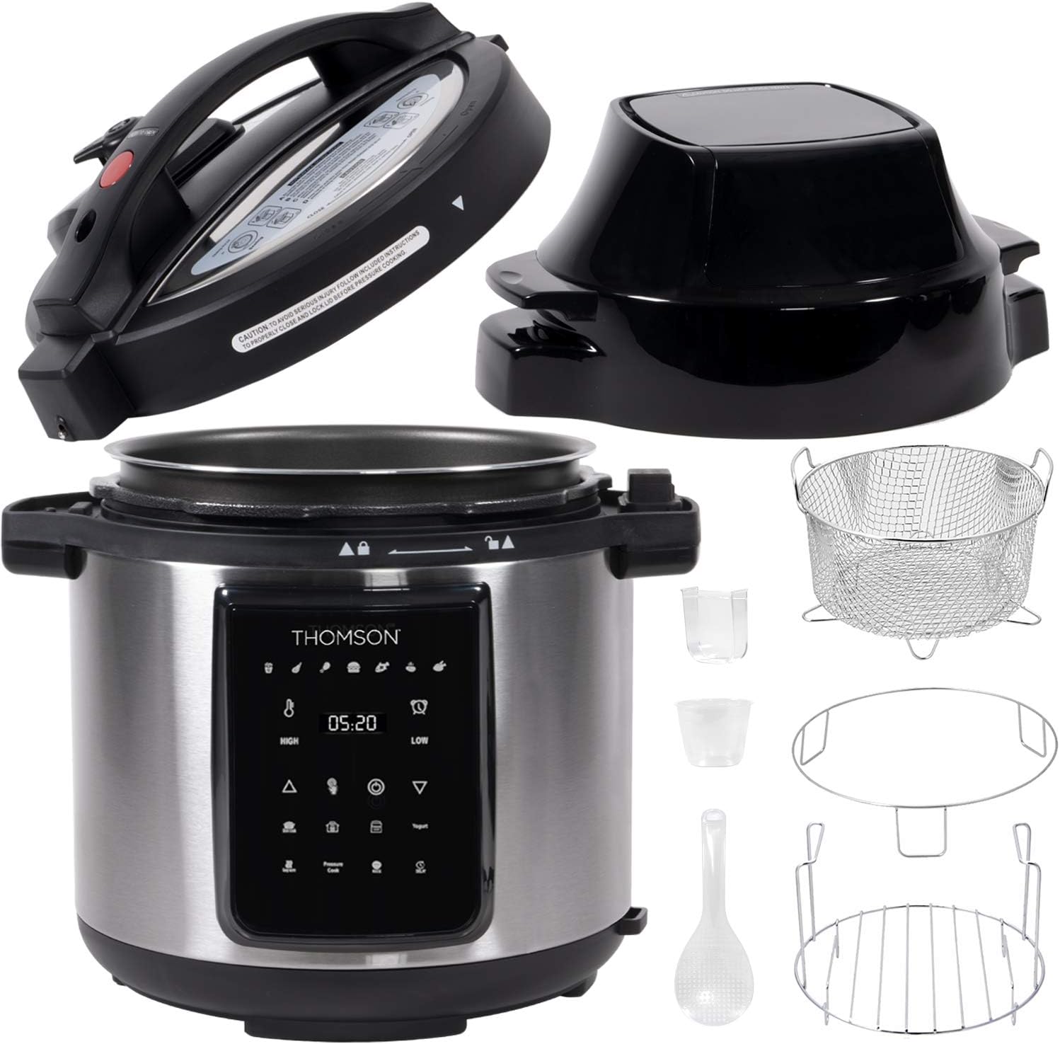 Thomson TFPC607 9-in-1 Pressure Cooker and Air Fryer with Dual Lid, Slow Cooker and More, Digital Touch Display, 6.5 QT Capacity