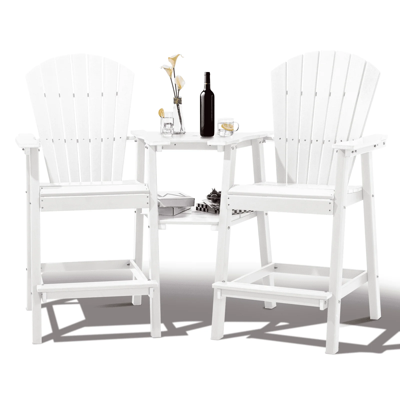 Tall Adirondack Chairs Set of 2 .Outdoor Adirondack Barstools with Double Connecting Tray Patio Stools Weather Resistant for Outdoor Deck Lawn Pool