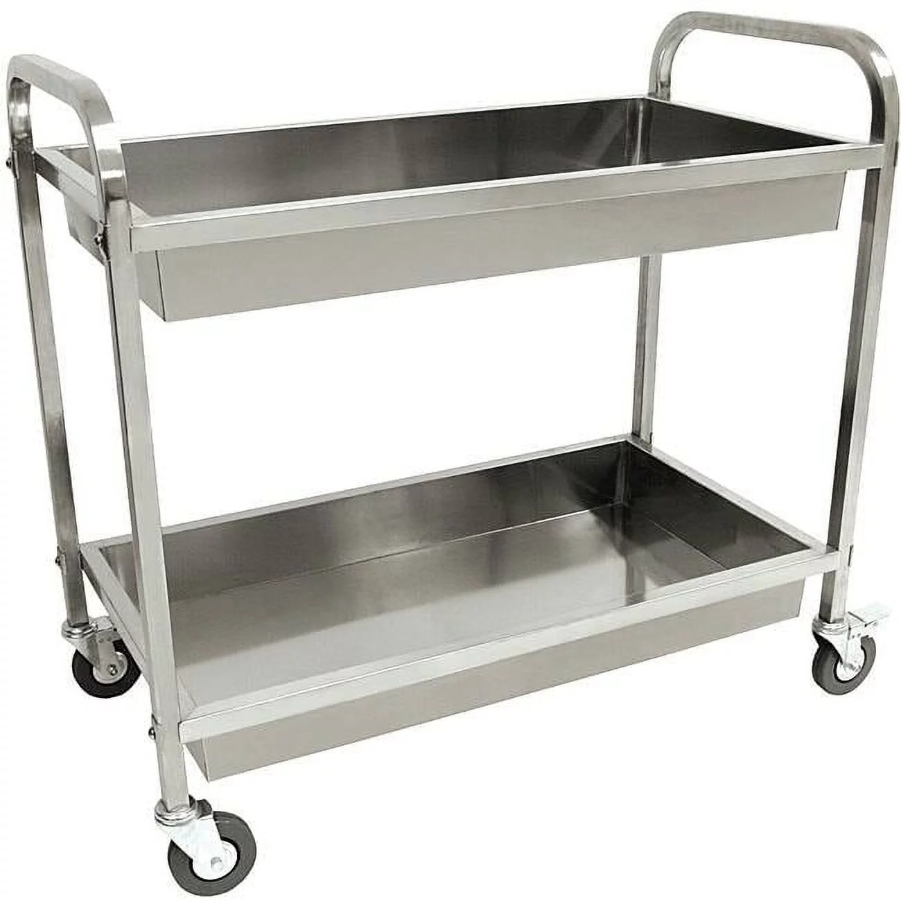 Bayou Classic 4873 Stainless Serving Cart Features Two Trays w/ Galley Rails to Keep Items in Place Locking Casters Easily Transportable Perfect For