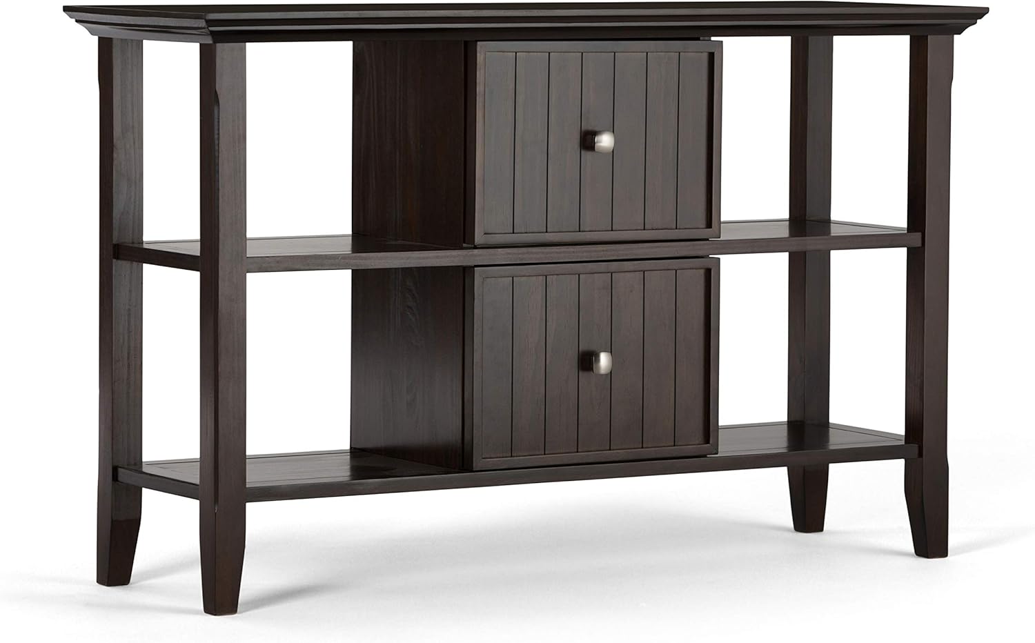 SIMPLIHOME Acadian SOLID WOOD 48 inch Wide Rustic Contemporary Modern Console Sofa Entryway Table in Brunette Brown with Storage