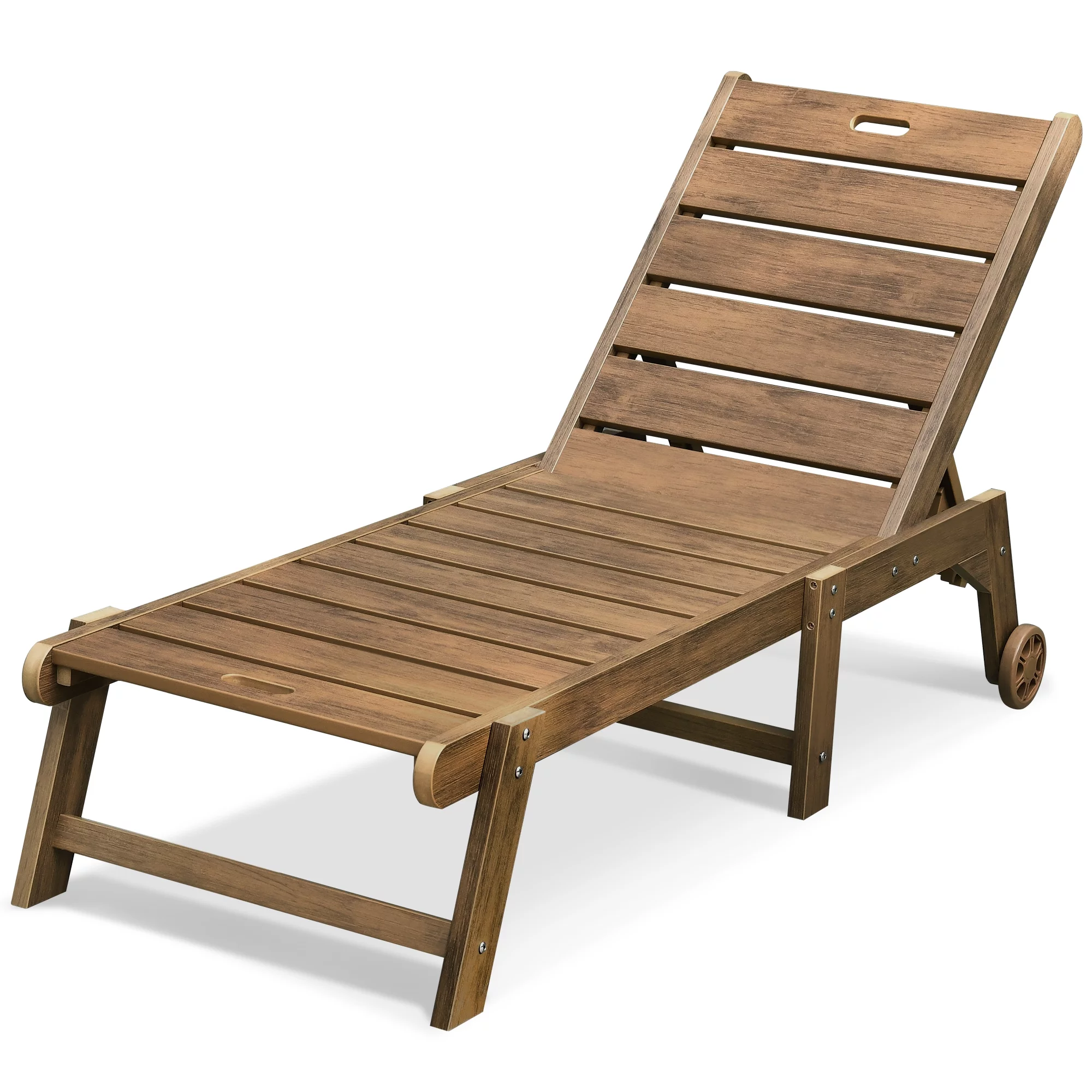 Dextrus Patio Chaise Lounge Chair With Wheel, Weather Resistant Poly Resin Fire Pit Chairs for Patio Pool Deck Lawn and Garden, Brown