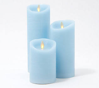 Luminara Set of 3 Rustic Wax Flameless Pillar Candle Garden ,Seaglass