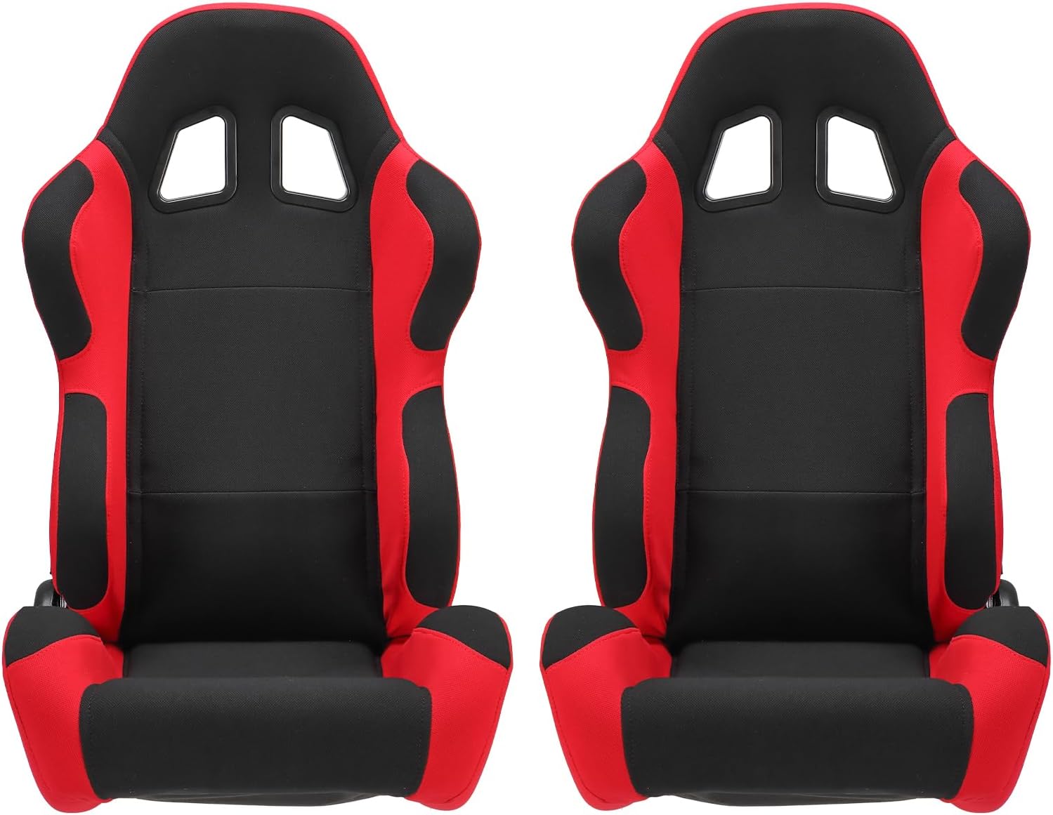AutoForever 2Pcs Universal Fully Reclinable Nylon Racing Seats Double Slide Black and Red, With seat slide
