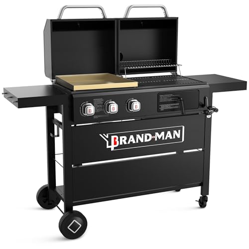 Brand-Man Griddle Grill Combo 6-Burner, 2 in 1 Versatile Propane Gas Grill and Griddle with Double Stainless Steel Lids
