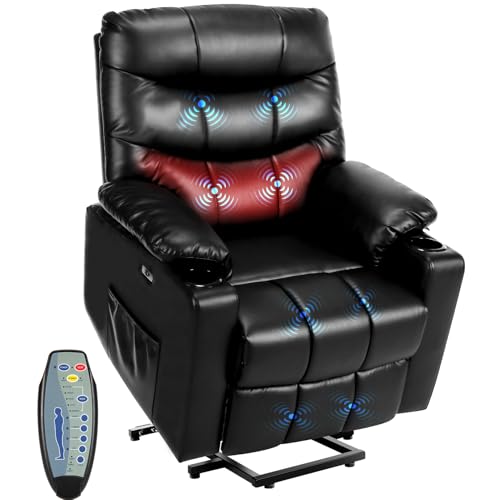 Himimi PU Leather Electric Power Lift Chair Recliners Massage with Heat and Massage, Adjustable Back Leg, USB Ports, Cupholders