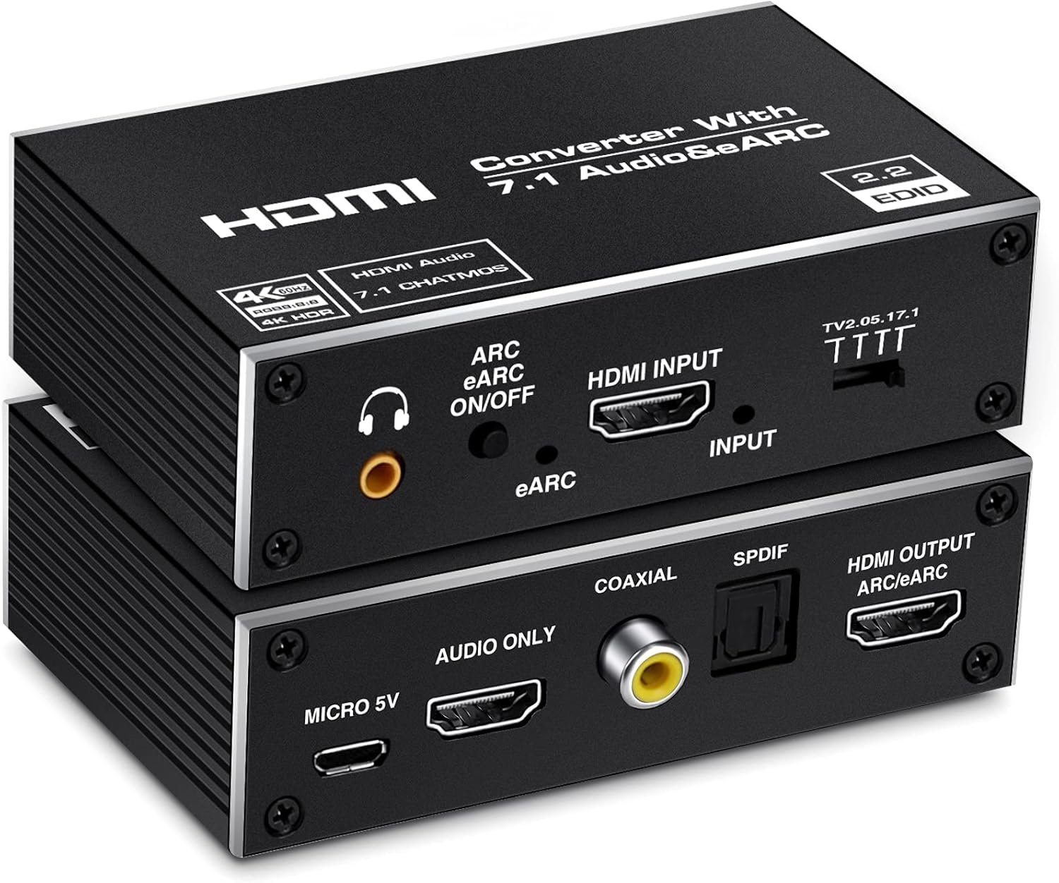 4K@60Hz eARC HDMI Audio Extractor, NEWCARE HDMI to HDMI Audio Converter with 7.1CH Atmos/eARC/ARC/Optical Toslink SPDIF/Coaxial/ 3.5mm Audio Out