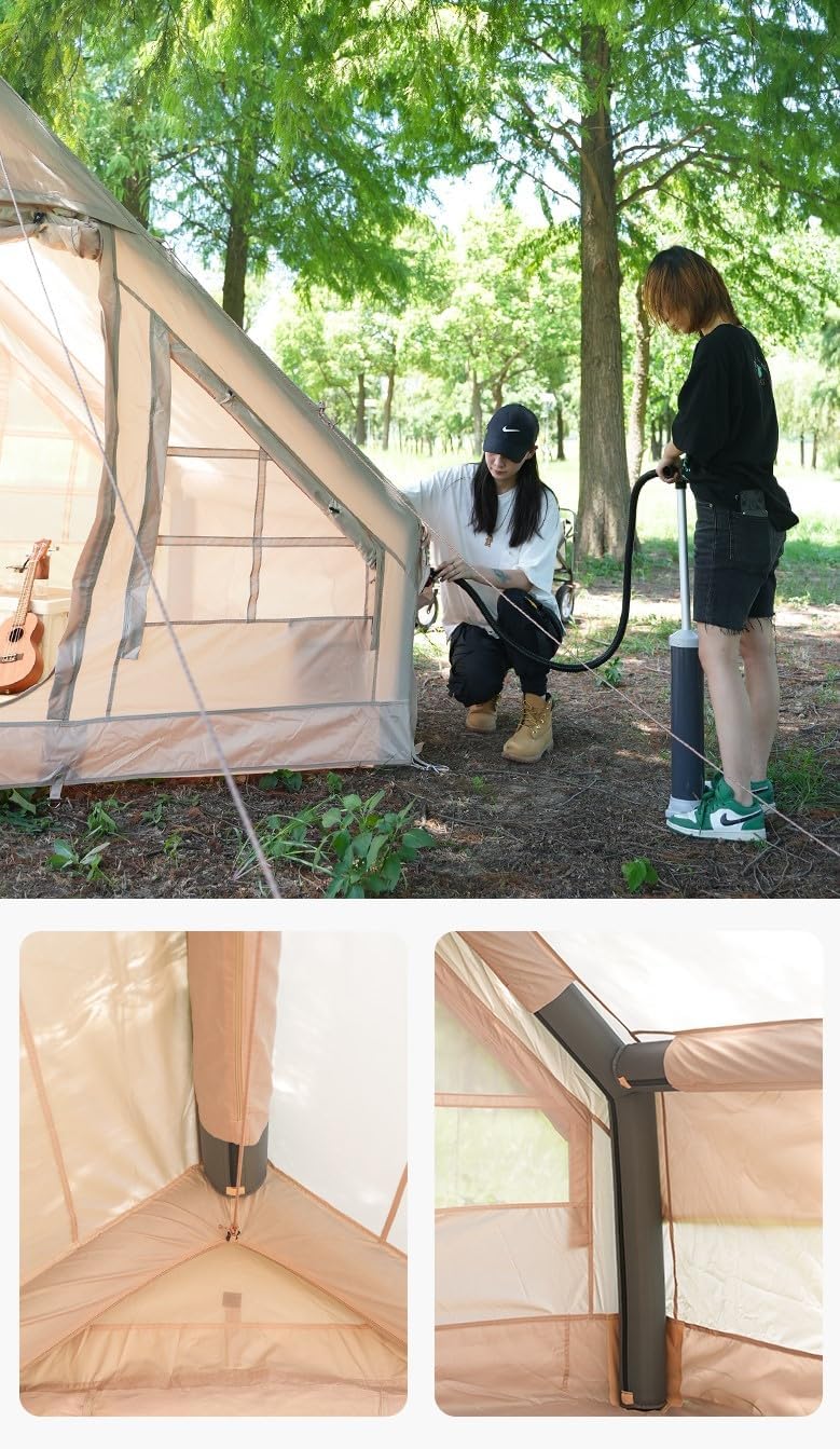 Inflatable Glamping Tent with Pump, 4-5 Person Inflatable House Tent, Easy Setup Waterproof Outdoor Oxford Tents
