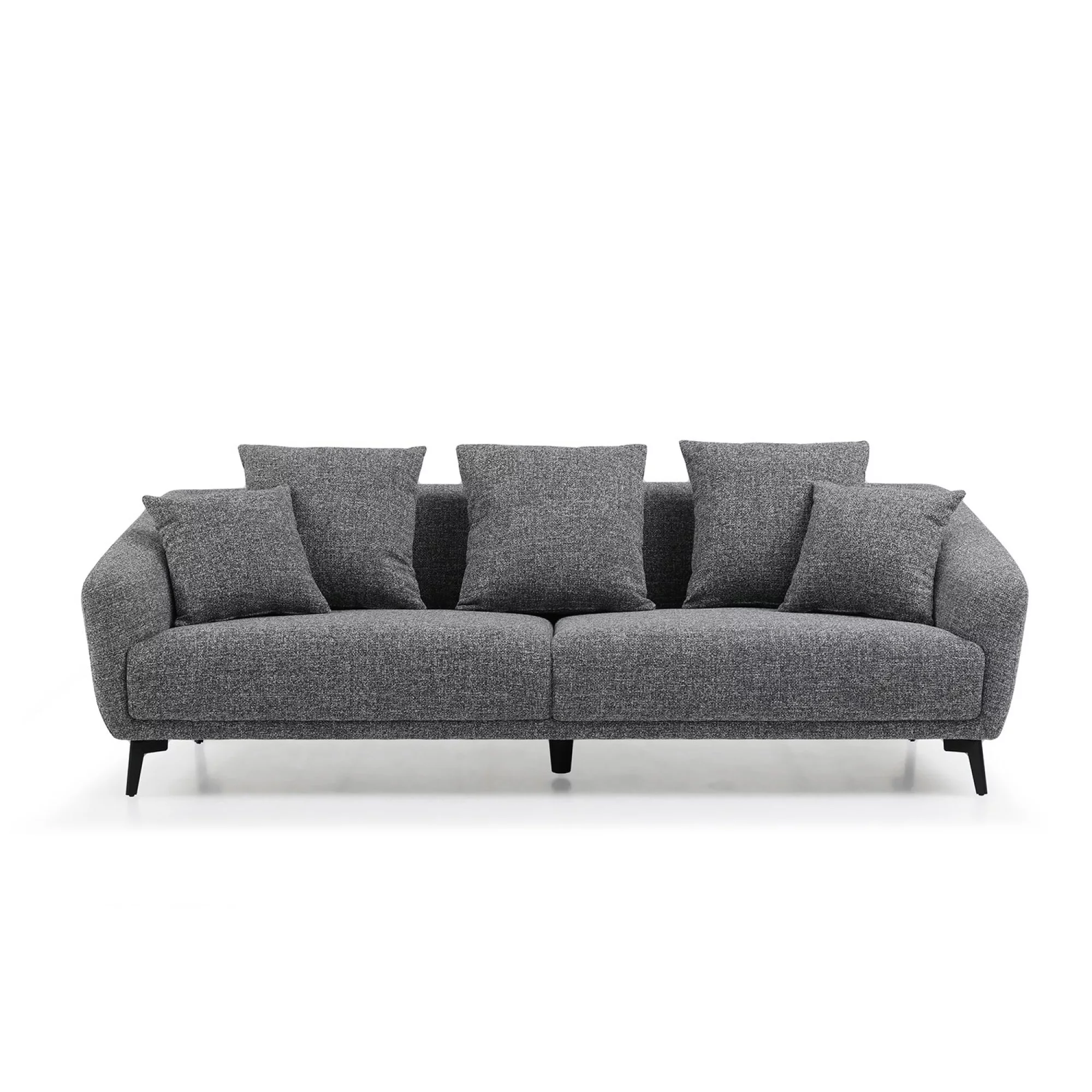 3 Seater Sofa Couch, Modern Fabric Upholstered Sofa with Three Cushions, 2 Pillows, Dark Grey