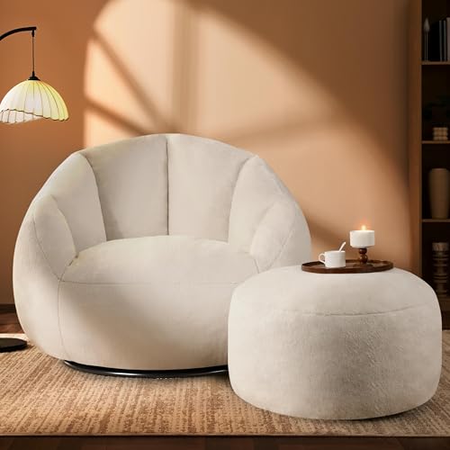 Giant Bean Bag Chair for Adults - Comfy Plush Round Shell Soft Accent Chair, Oversized Cozy Lounge Floor Sofa Reading Chair