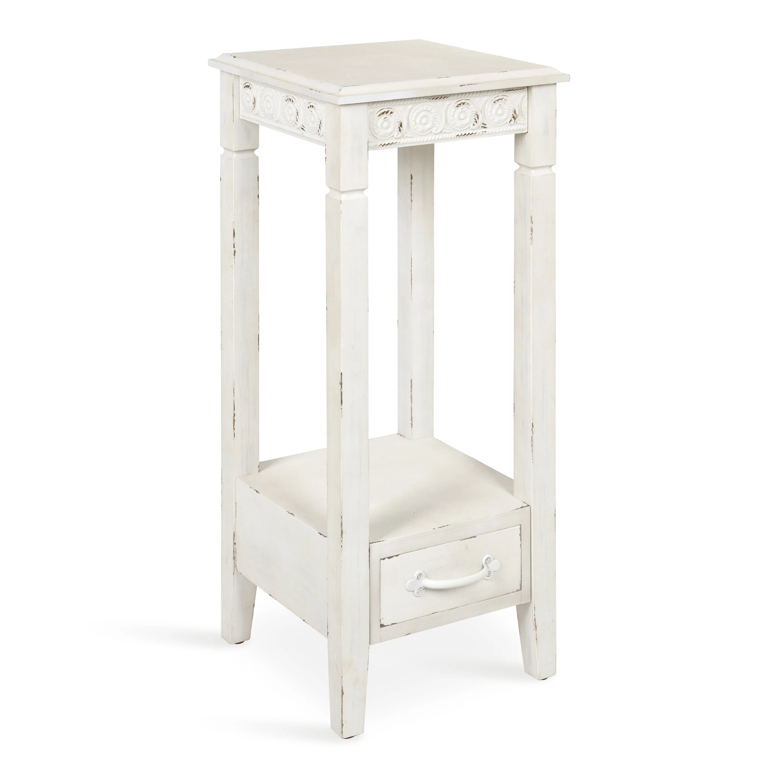 Kate and Laurel Idabelle Modern Farmhouse Wood Accent Table or Plant Stand with Decorative Metal Skirt, Soft White