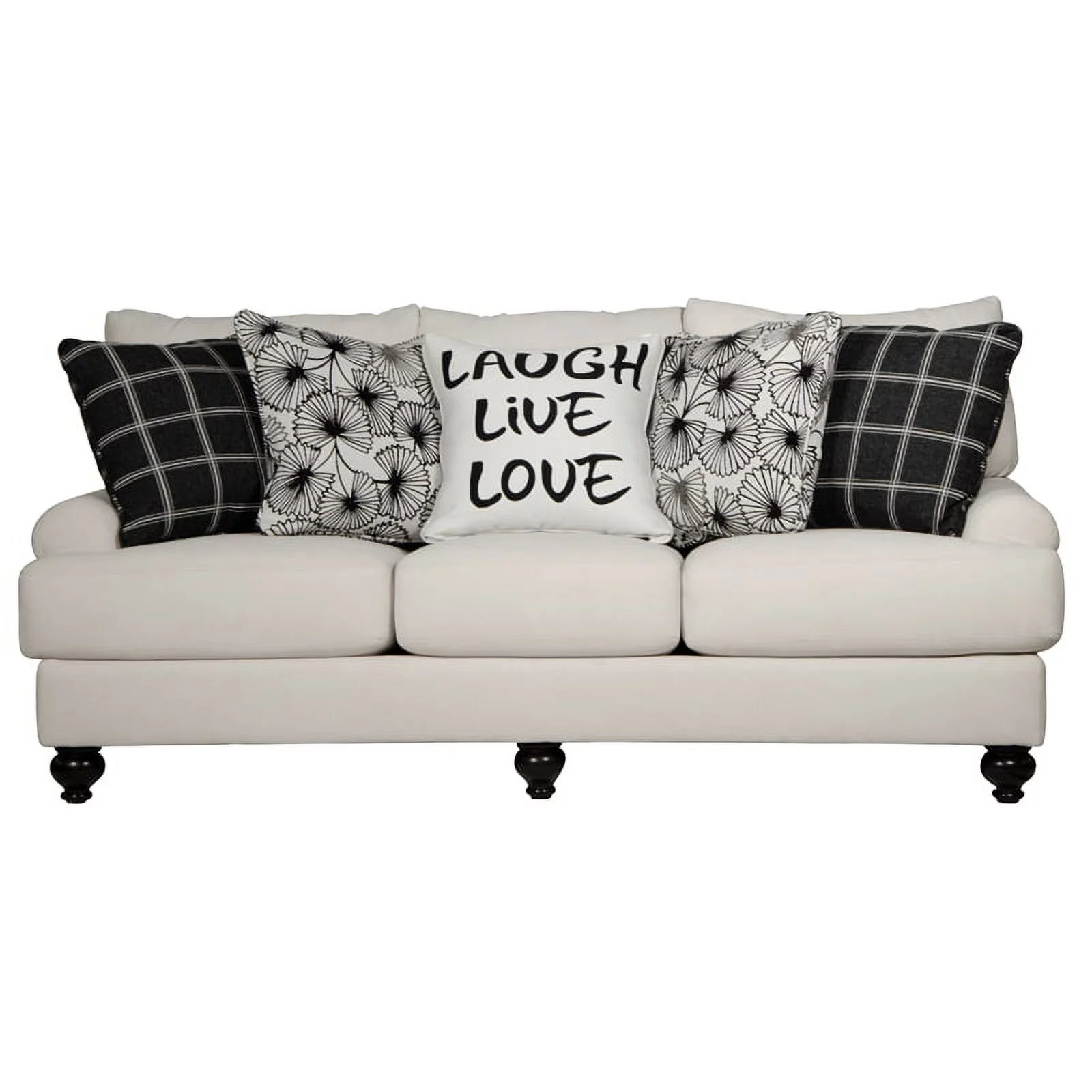 Catnapper Cora 3 Seat Sofa in Plush Ecru "Off White" Fabric with Accent Pillows