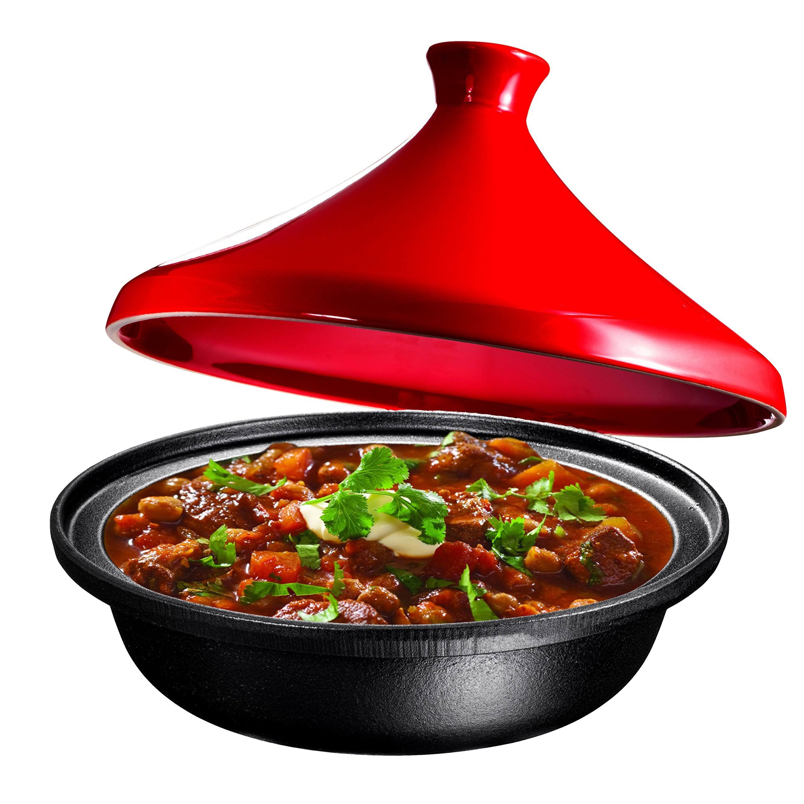 Cast Iron Moroccan Tagine Pot, Enameled Fire Red, 4 Quart, by Bruntmor