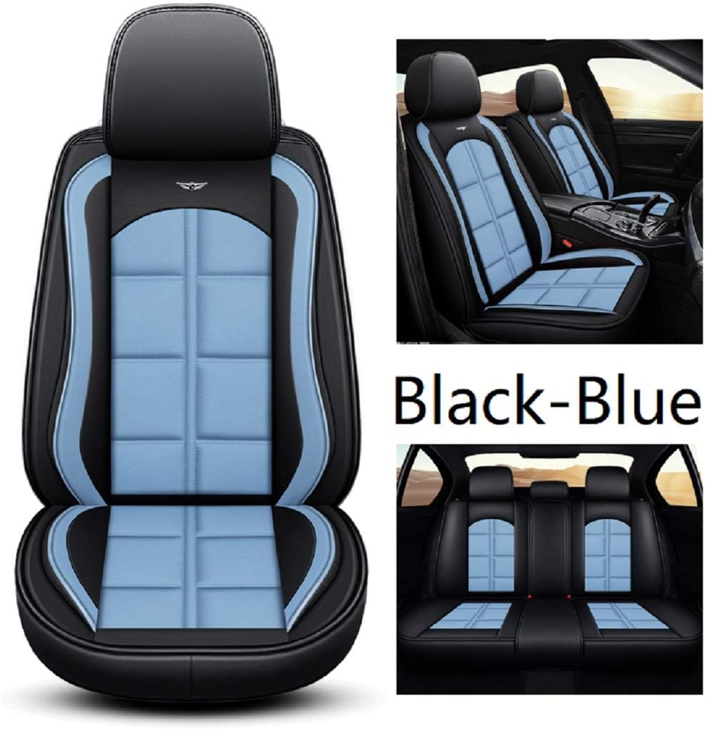 R-002 Full Set of 5-Passenger Car Seat Covers Made of Waterproof Leather, Universal in All Seasons (Black-Red A)