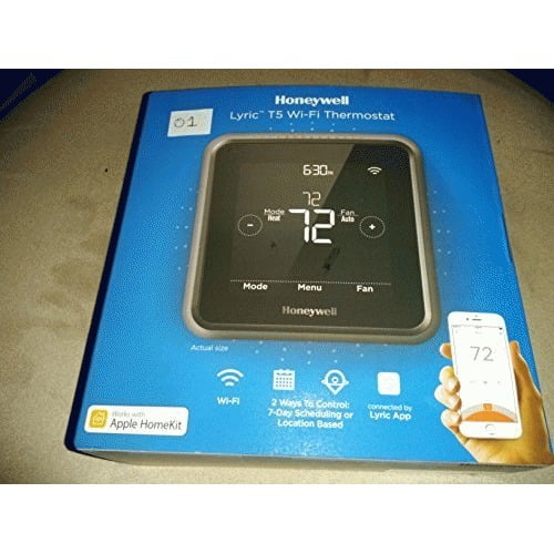 Honeywell RCHT8610WF2006 Lyric T5 Wi-Fi Smart 7 Day Programmable Touchscreen Thermostat with Geofencing, Requires C Wire, Works with Alexa