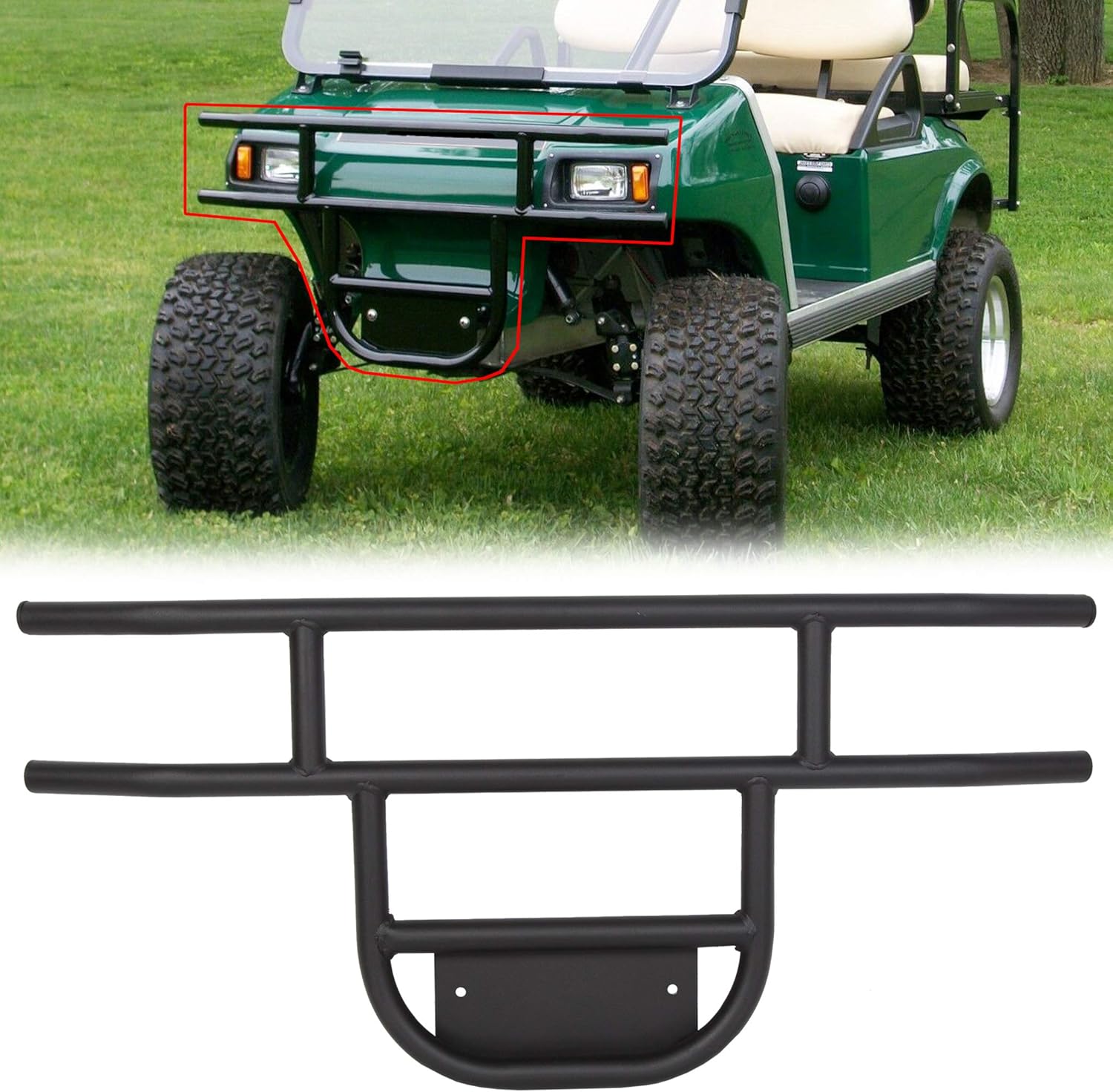 ECOTRIC Front Brush Guard Tubular Bumper for 1981-Up Club Car DS Models, Gas & Electric Club Car Precedent Front Brush