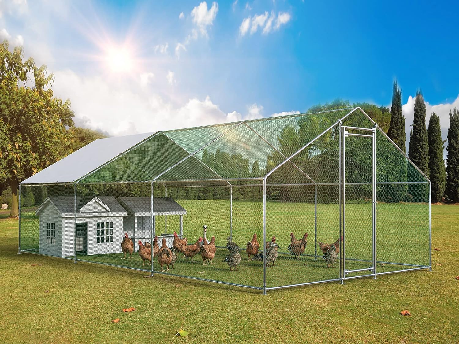 Oarlike Metal Chicken Coop for 20 Chickens Large Chicken Runs for Yard with Cover Galvanized Steel Chicken Pen Outdoor for Hen Duck Rabbits Goose