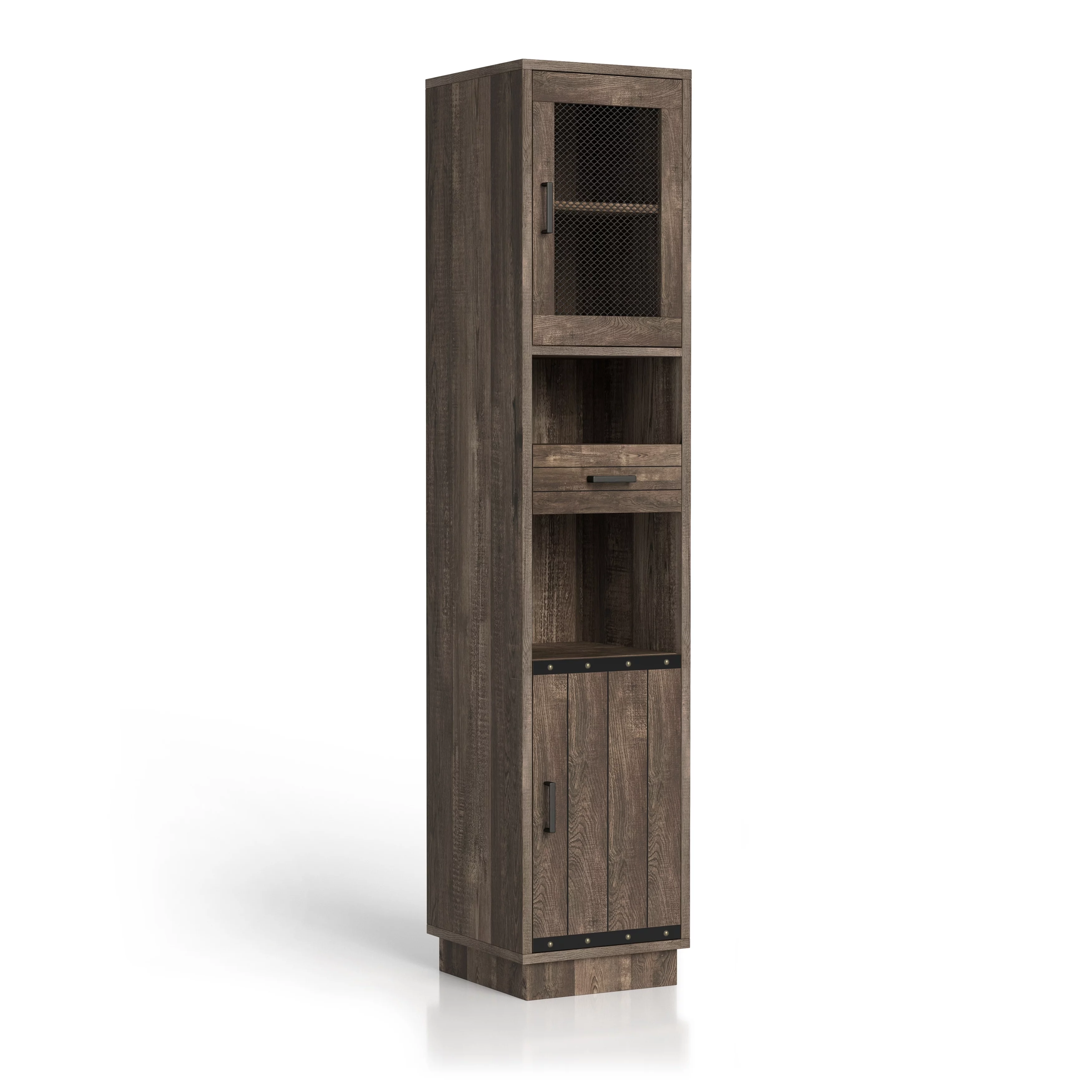 Furniture of America Hury Farmhouse Walnut Multi-Storage TV Tower by  Vintage Walnut Walnut Finish
