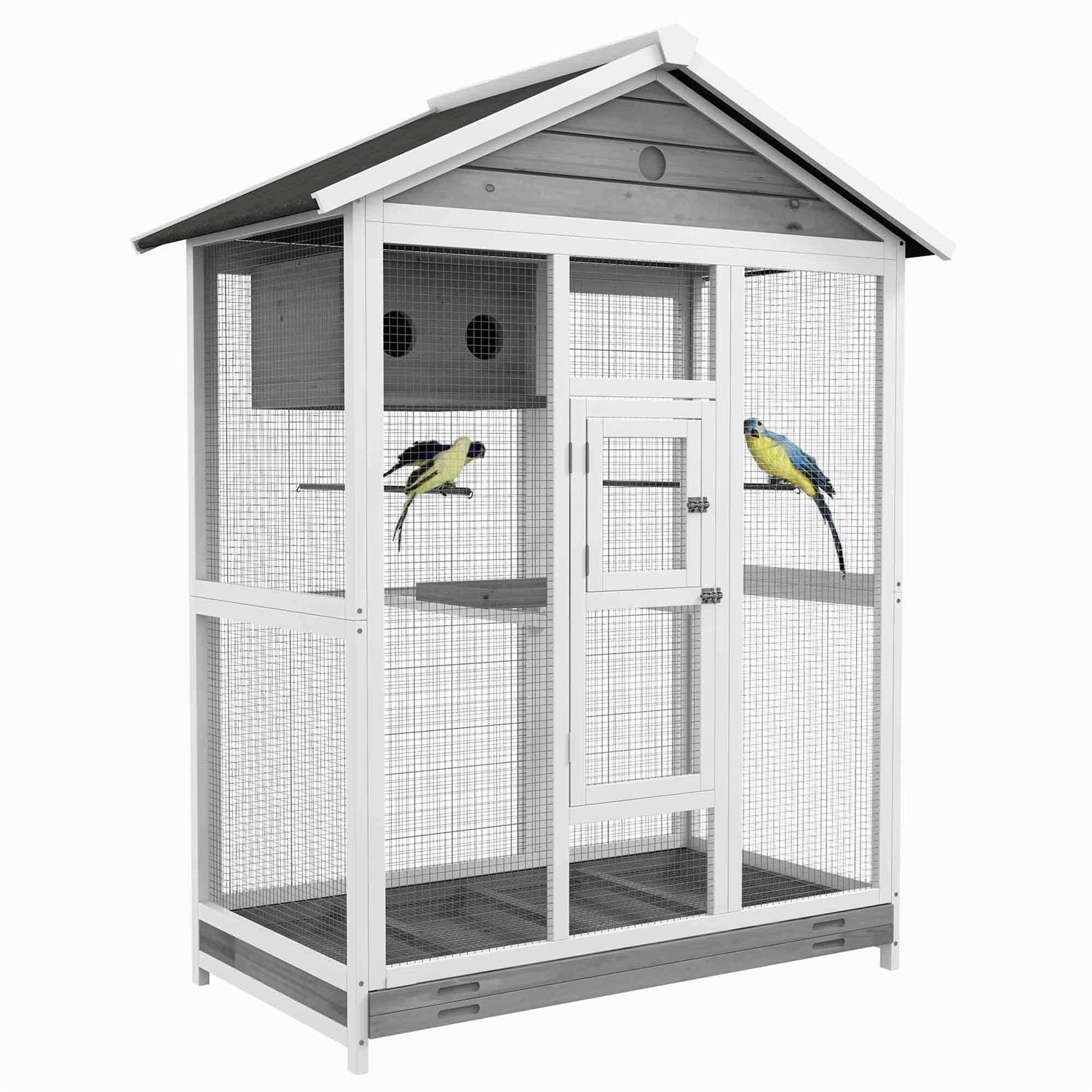 PawHut 64.5 Wooden Bird Cage Aviary, Flight Cage with 4 Perches, Nest and Slide-Out Tray for Indoor/Outdoor - Pet Supplies online store