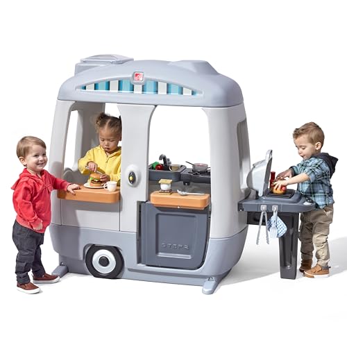 Step2 Adventure Camper Kids Playhouse, Indoor/Outdoor Playset & Kitchenette, Interactive Play with Sounds, Includes 52 Piece Toy Accessories