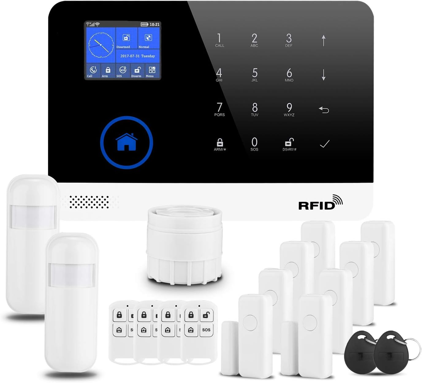 Alarm Security System,Wireless DIY Burglar Alarm 18 Piece Kit with GSM and WiFi APP Control for Home Office & Shop