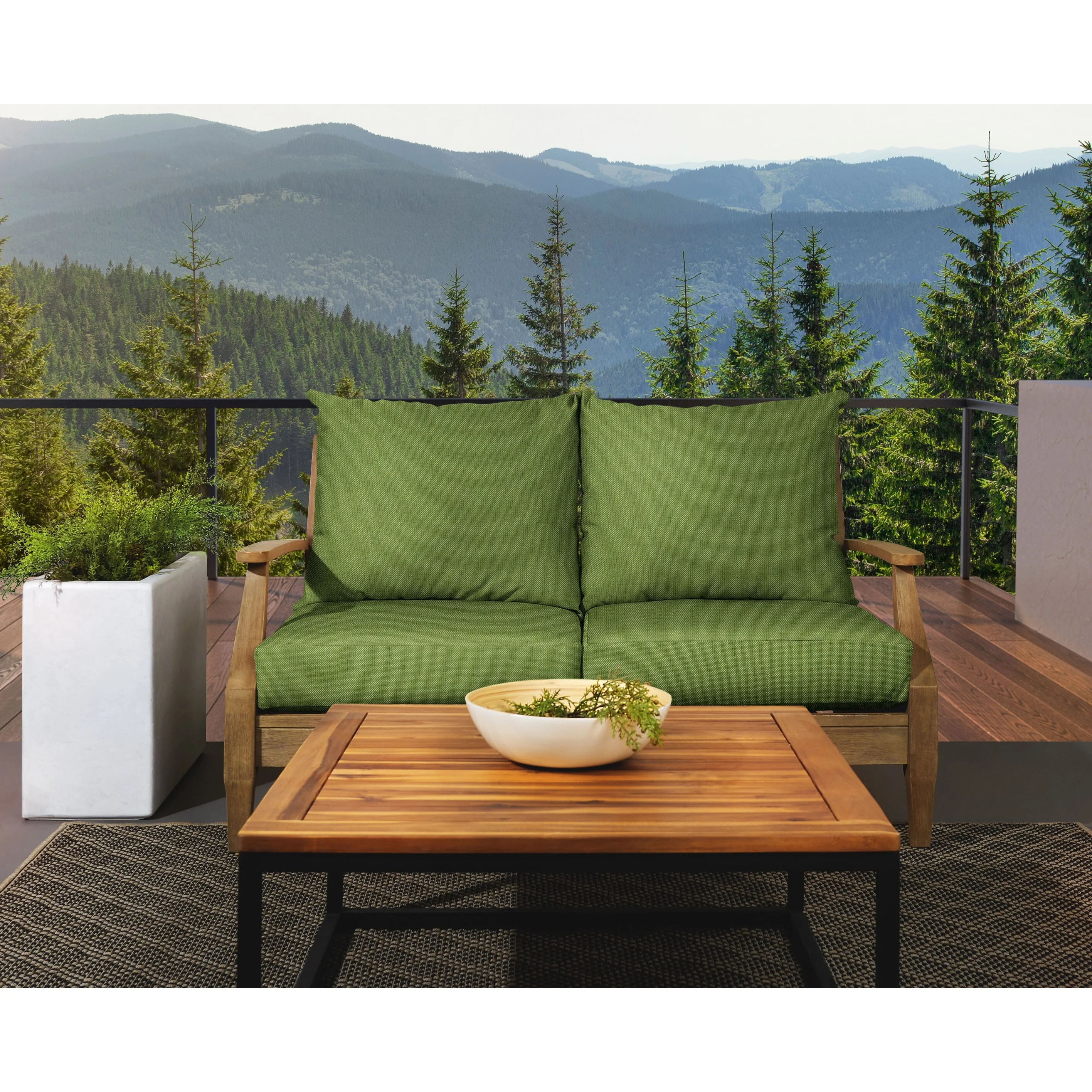Sorra Home  Sunbrella Outdoor Loveseat Pillow and Cushion Set Cilantro - 23 in W x 25 in D x 5 in H