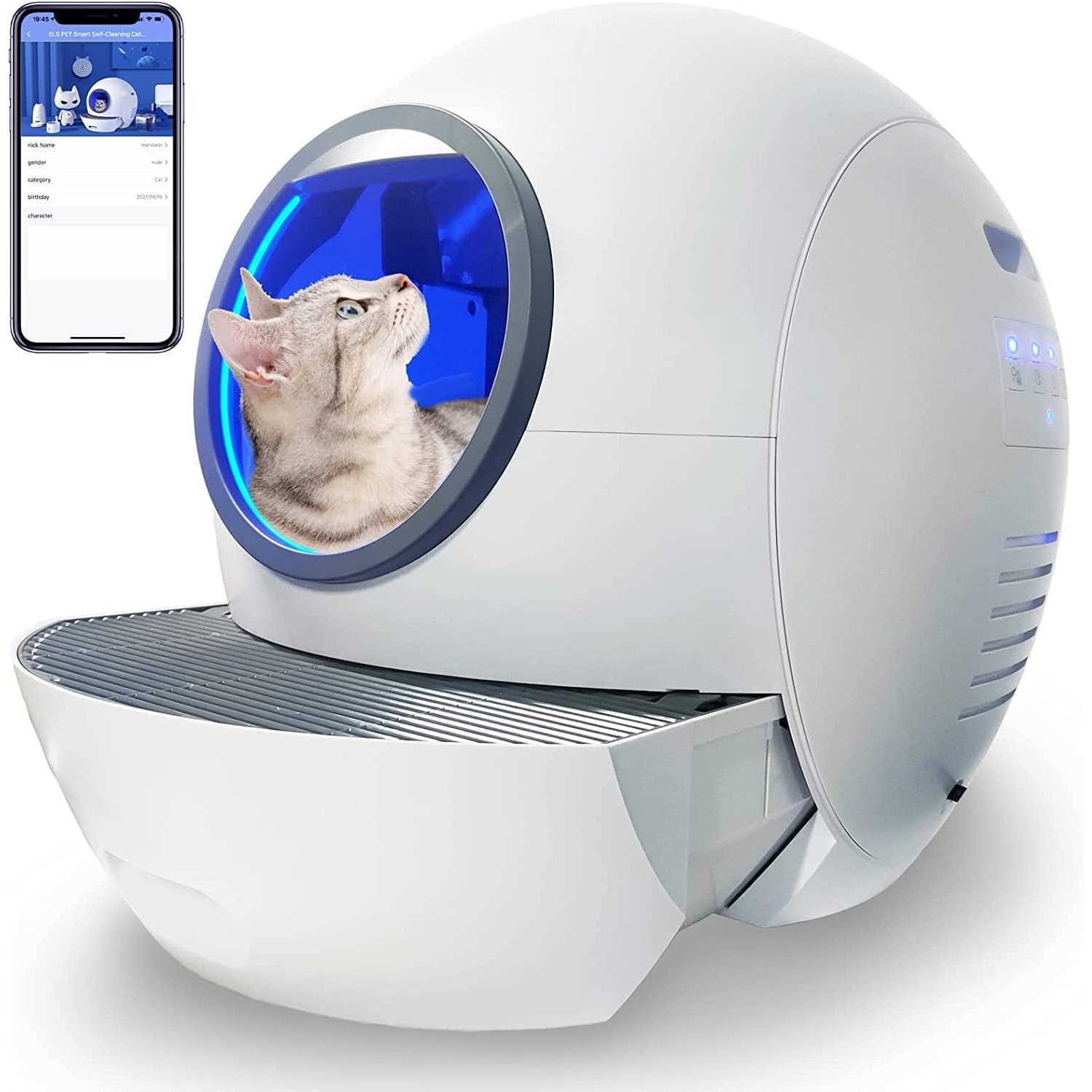 Els PET Self Cleaning Cat Litter Box Automatic Double Odor Removal Cat Robot Litter Box Gift, Size: 27.5L x 23.6W x 19.7H, White