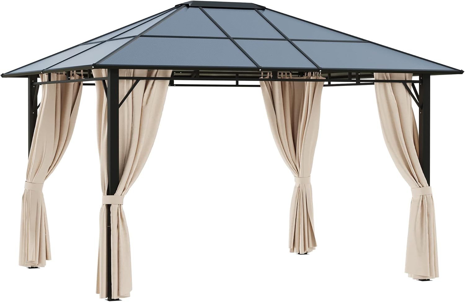 Outsunny 10' x 12' Hardtop Gazebo Canopy with Polycarbonate Roof, Aluminum Frame, Permanent Pavilion Outdoor Gazebo with Netting, for Patio, Garden
