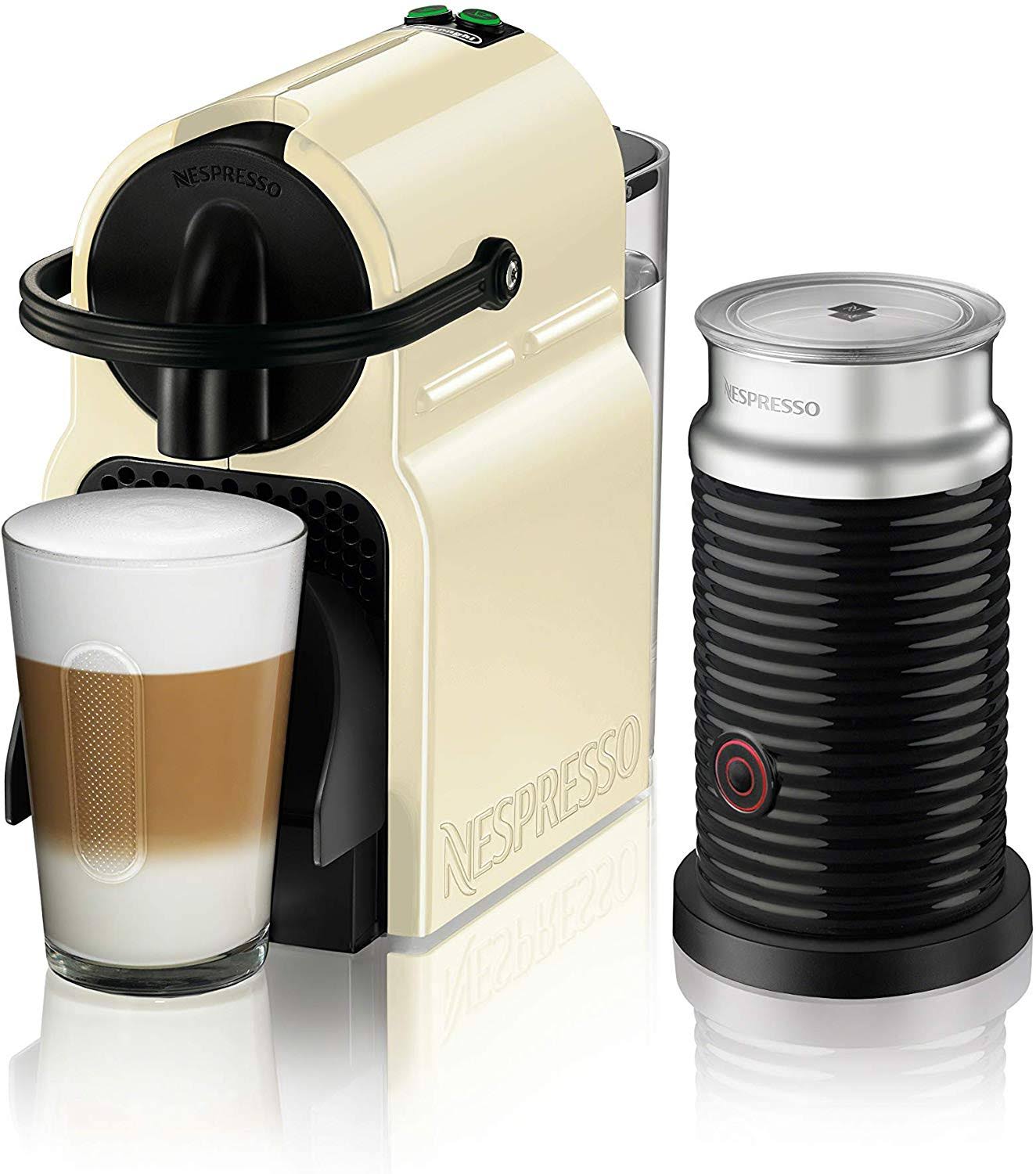 Nespresso Inissia Original Espresso Machine Bundle with Aeroccino Milk Frother by De'Longhi, Creamy White - Megean