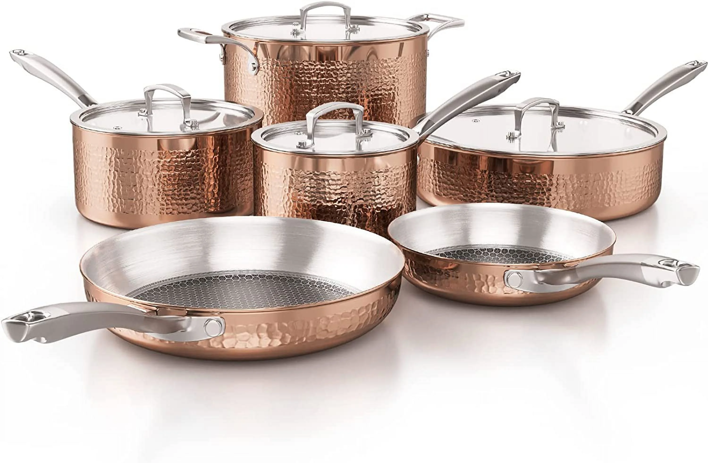 Homaz life Pots and Pans Set  Tri-Ply Stainless Steel Hammered Kitchen Cookware  Induction Compatible  Dishwasher and Oven Safe  Non-Toxic