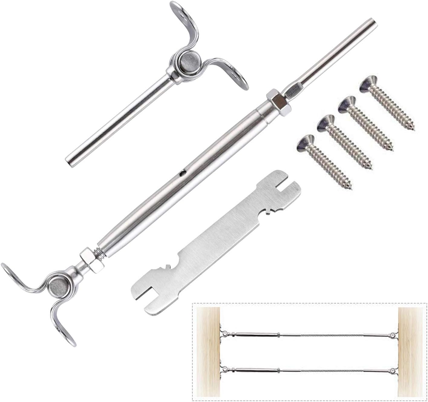CKE 12 Pack T316 Stainless Steel Cable Railing Kits Fit 3/16" Stainless Steel Wire Rope Cable,Toggle Turnbuckle & End for Cable Railing Systems